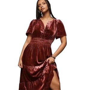 Anthropologie Somerset Velvet Maxi Dress in Deep Auburn Red Burgundy Women’s XL